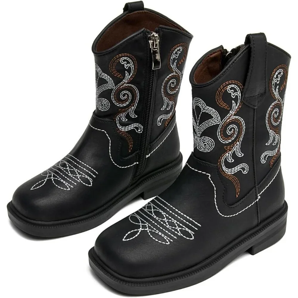 🆕 Women Black Western Cowboy Boots Square Toe Fashion Riding Mid Calf Shoes - Picture 5 of 6